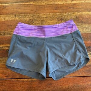 Under Armour Women’s Gray Athletic Shorts with Purple Waistband